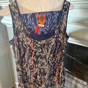 Tory Burch Blue/Silver Sleeveless Blouse Size 2